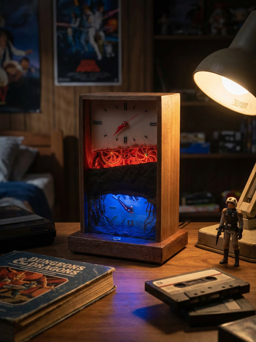 Настольные часы "Изнанка" - арт-объект с двумя циферблатами и подсветкой