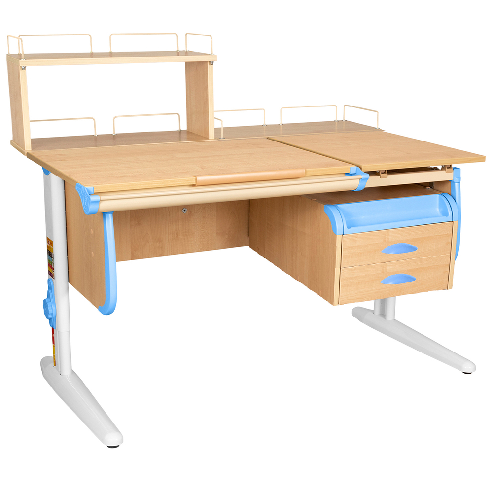 Растущая парта СУТ 25 с задними полками СУТ.15.210 и СУТ.15.240 и навесной тумбой (1200×880 мм)