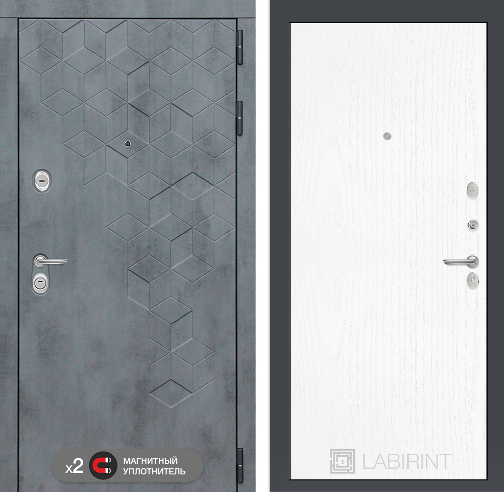 Дверь входная Лабиринт Бетон 07 - Белое дерево металлическая