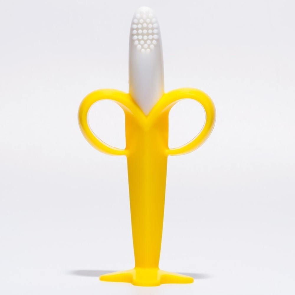 3780372 Детская зубная щетка,  прорезыватель - массажер «Банан», на присоске, с ограничителем,