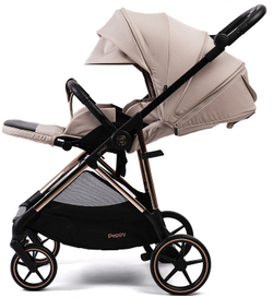 Прогулочная коляска Peppy Amici с автокреслом First Black Beige рама Gold