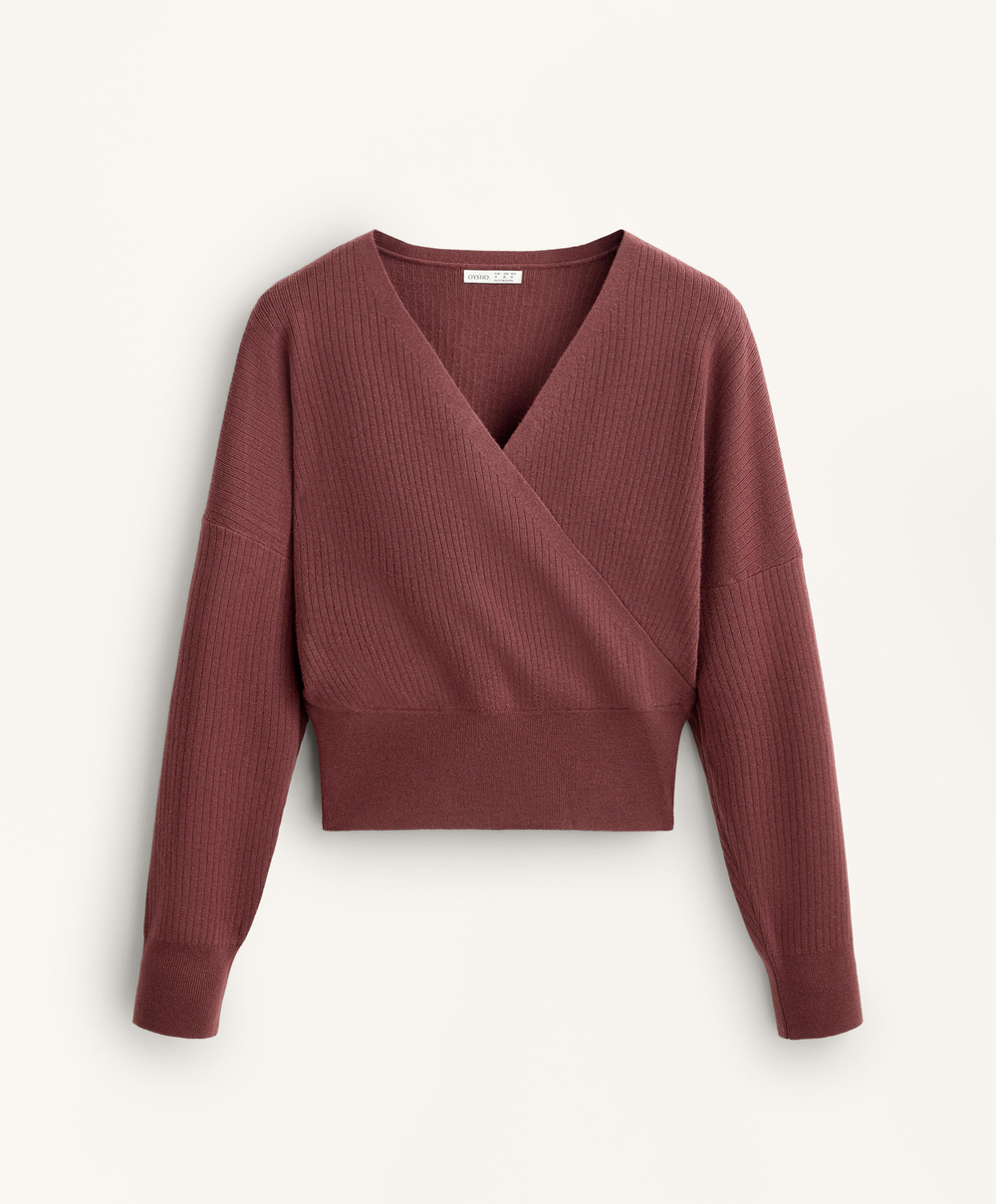 Oysho Вязаный свитер на запахе, линялый махагон