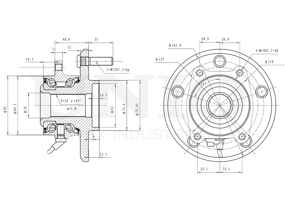 Ступица задняя левая (с ABS) UNIO HUB-20302