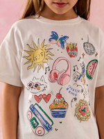 Футболка и шорты в комплекте для девочки Next AD0-174, Белый, Розовый, Салатовый