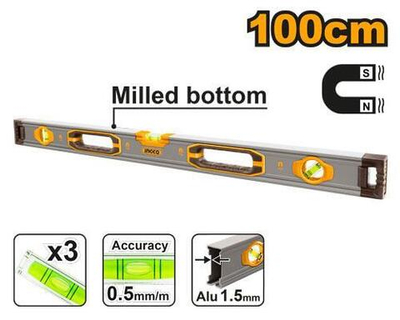 Алюминиевый магнитный строительный уровень 1000 мм INGCO HSL38100M INDUSTRIAL