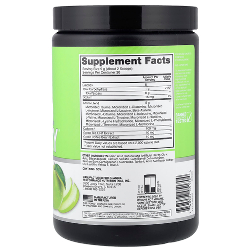 Optimum Nutrition, Незаменимые Amin.O. Energy®, зеленое яблоко, 270 г (9,5 унции)