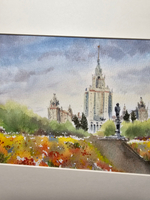 Картина, графика в паспарту 21х30 см на стену для интерьера "МГУ"