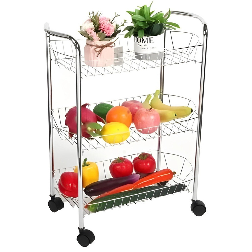 Этажерка 3-х ярусная на колесах, прямоугольная, металл, KD93-7374