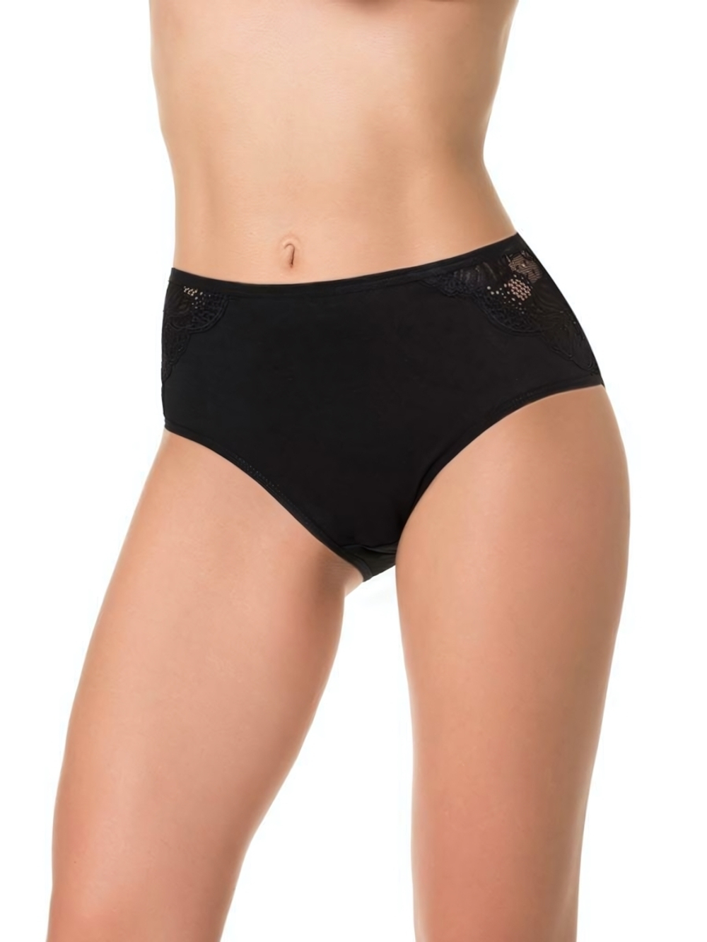 Трусы с высокой линией талии и кружевными вставками (Размер: XL) (Цвет: черный)