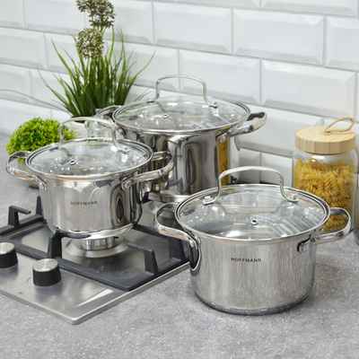 Набор кастрюль 3 предмета (2л, 2,8л, 3,7л) нерж, индукция, НМ 54221