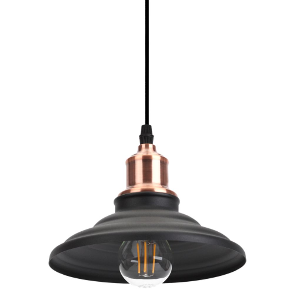 Светильник подвесной (подвес) ЭРА PL4 BK/RC металл, E27, max 60W, высота плафона 80мм, подвеса 800мм, черный/медь
