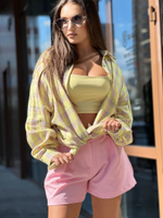 Рубашка Jirunlian 2358 удлиненная в клетку с необработанным краем