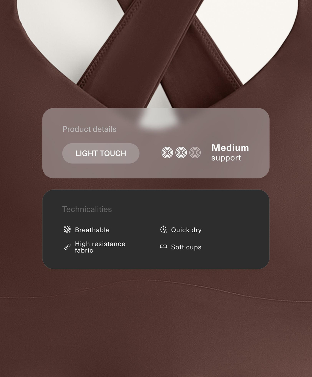 Oysho Спортивный бюстгальтер Light Touch средней поддержки с перекрестной спинкой, коричневый