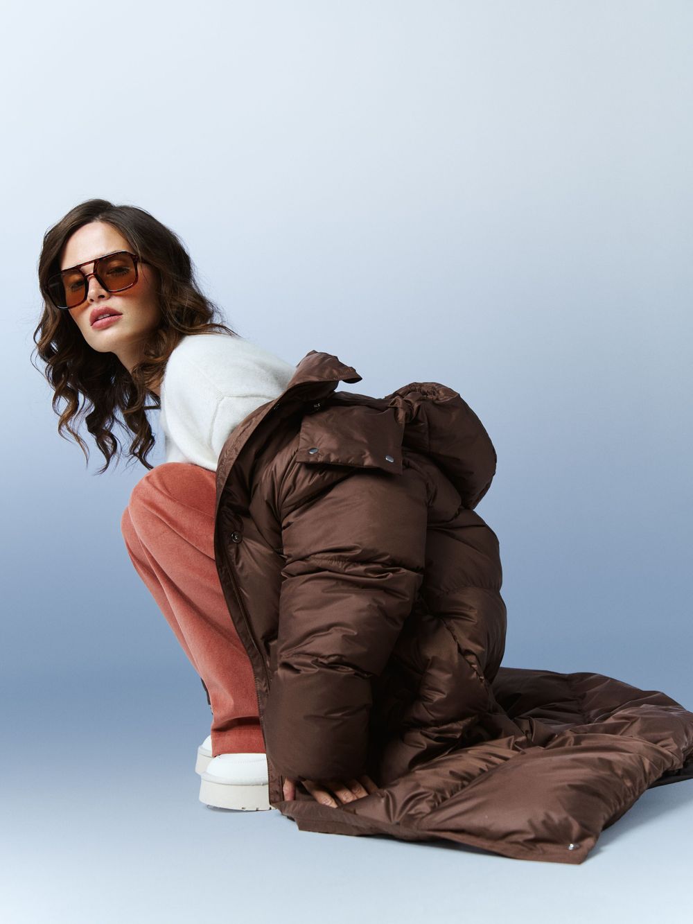 Пуховик удлиненный стеганый "Шоколад" женский