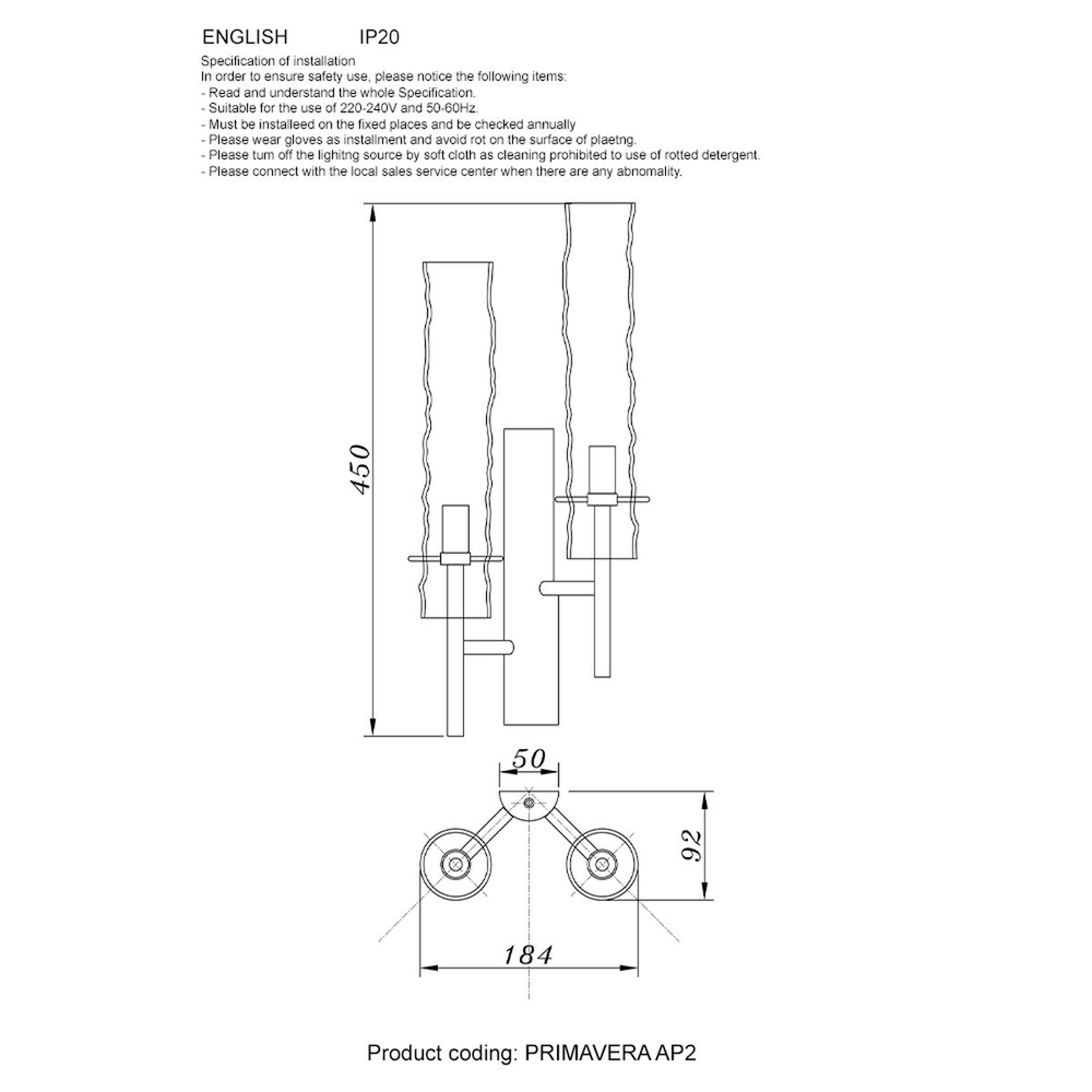 Бра Crystal Lux Primavera AP2 Gold
