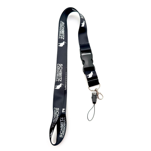 Шнурок на шею SCHMITZ (ШМИТЦ). Ланъярд для ключей, бейджа, телефона. Черный цвет с белым лого.