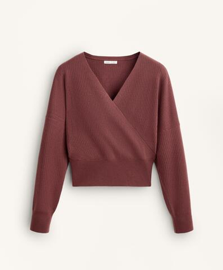 Oysho Вязаный свитер на запахе, линялый махагон