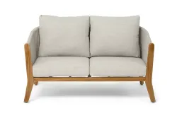 "Сидней" диван 2-местный плетеный из роупа, основание тик, каркас алюминий бежевый, роуп бежевый, ткань бежевая