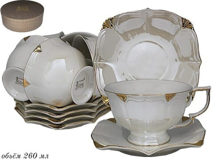 Lenardi 105-716 Чайный набор 12пр., 260 мл ПЕРЛАМУТР БЕЛЫЙ в под.уп.(х6)Фарфор