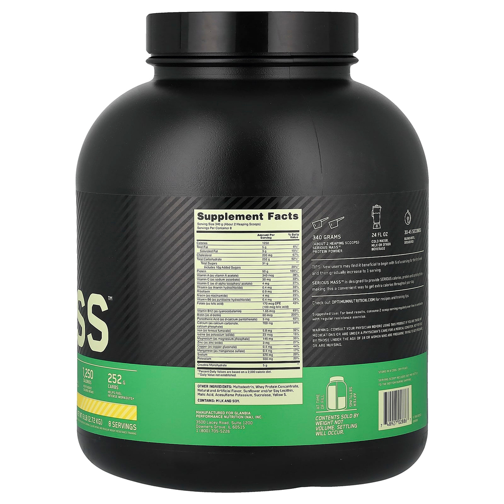 Optimum Nutrition, Serious Mass™, с банановым вкусом, 2,72 кг (6 фунтов)