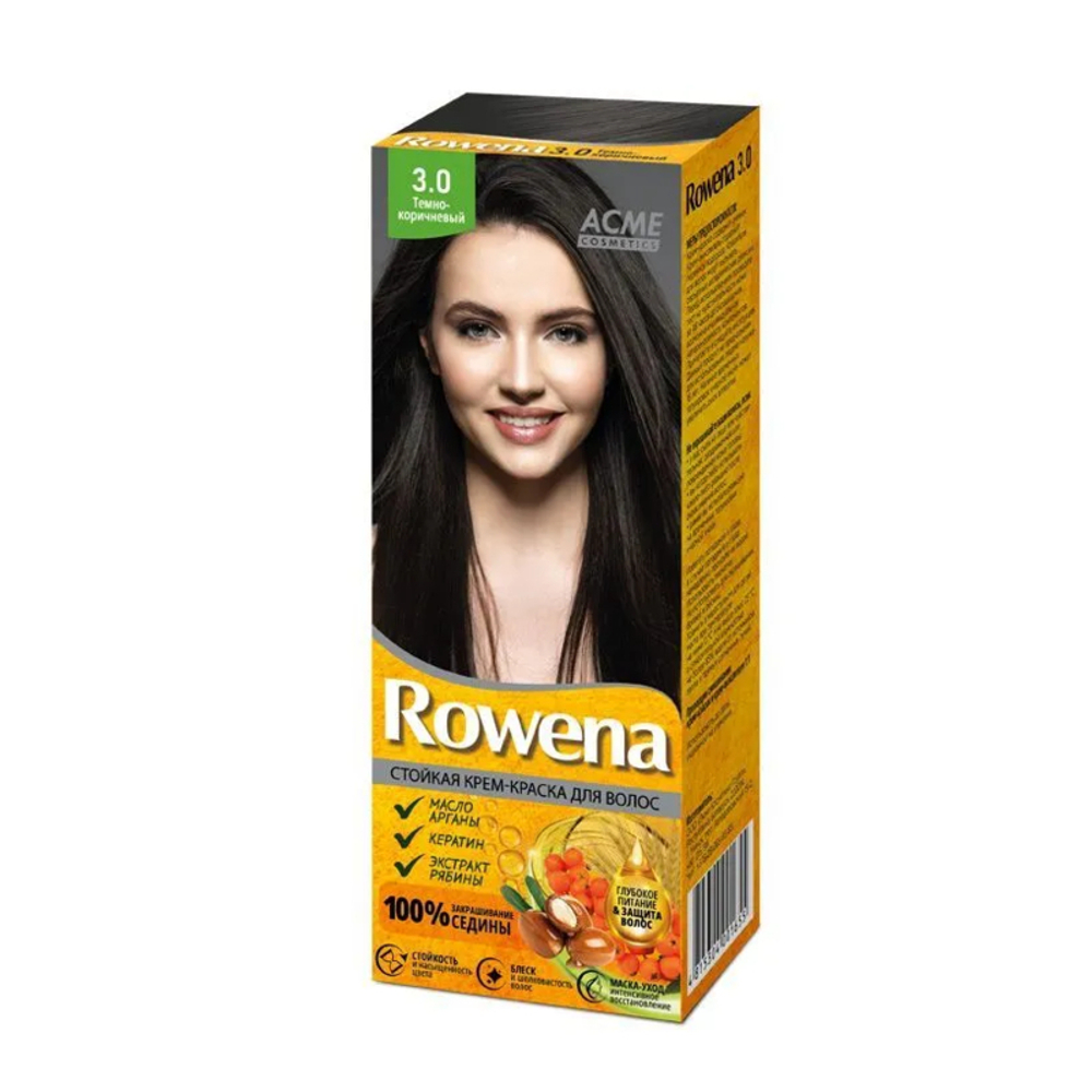 Acme-Color «ROWENA» Стойкая Крем-Краска для волос, тон 3.0 закрашивание седины 100% (Тёмно-Коричневый ) 115 мл