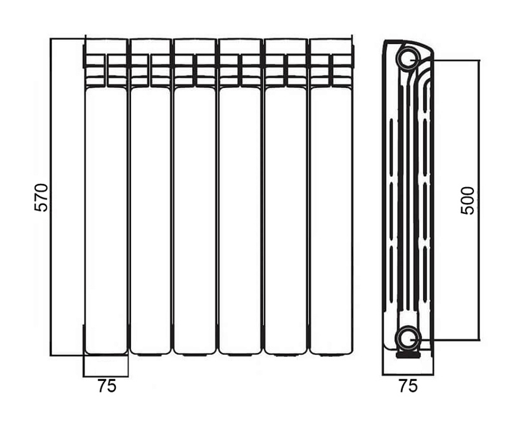 Радиатор алюминиевый AZARIO AL500/80 6 секций, белый (AL500/80/6)