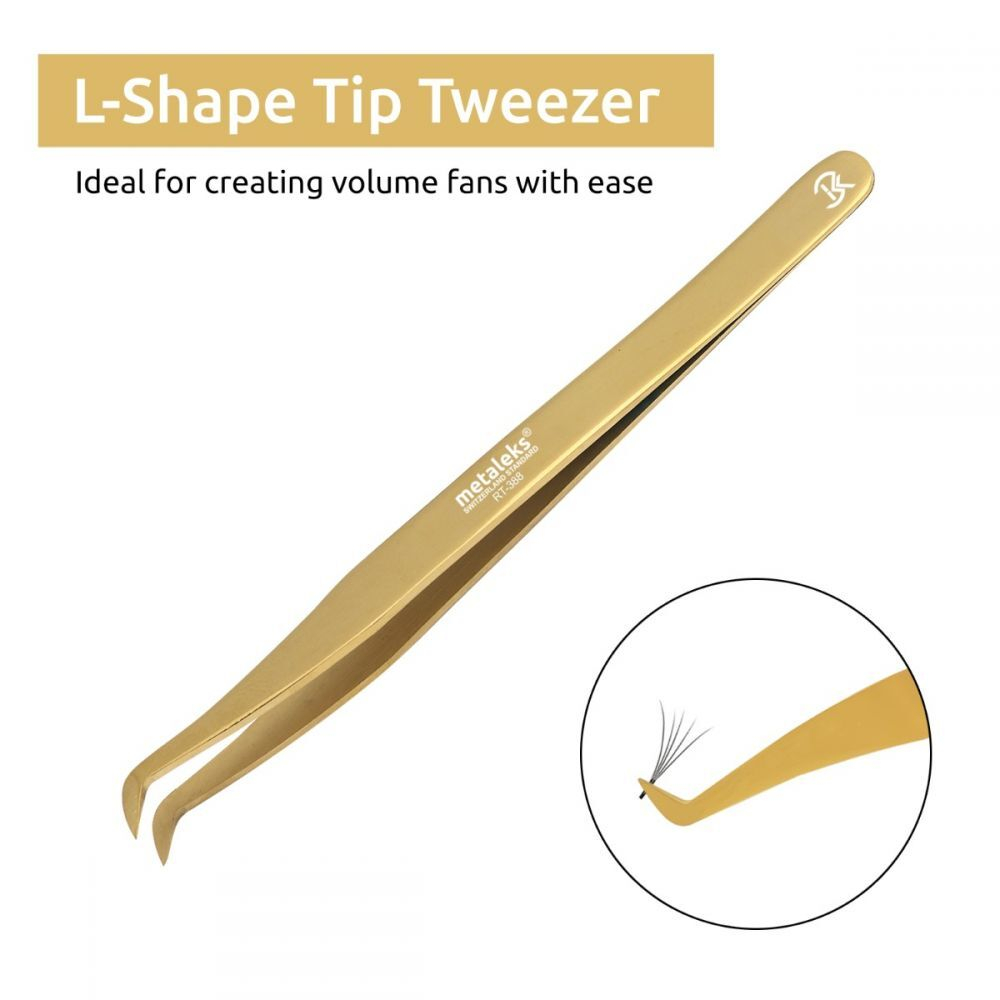 *Пинцет RT-388 для наращивания ресниц 11см позолоченное-титановое Metaleks