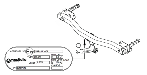 Фаркоп Westfalia 342197600001 JEEP RENEGADE 2014-(паспорт и сертификат в комплекте)(без электрики)