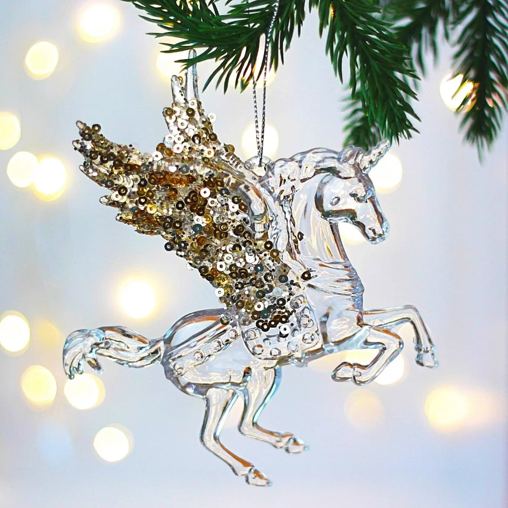 Подвеска «Сказочный единорог» 13*13 см, Белый/Золотой блеск