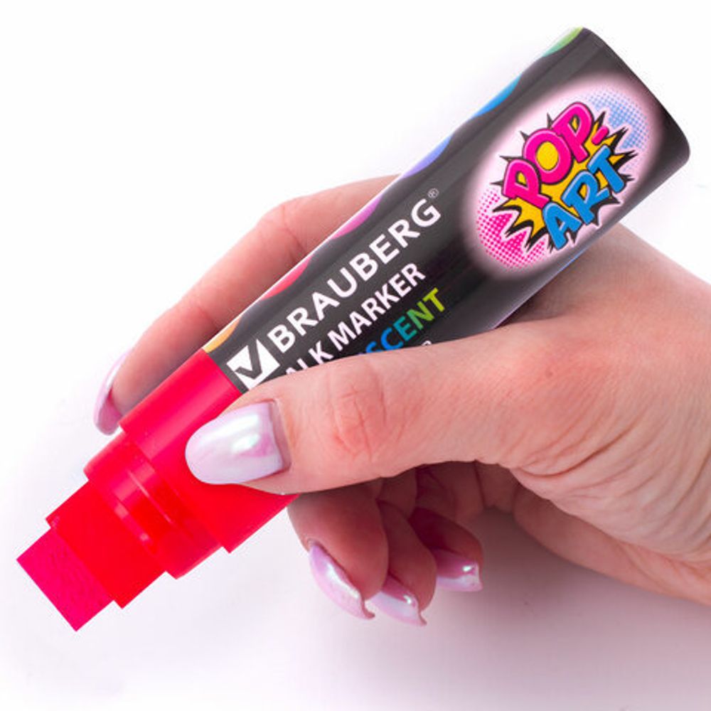 Маркер меловой "POP-ART" КРАСНЫЙ, 15 мм, сухостираемый, для гладких поверхностей, BRAUBERG, 151539