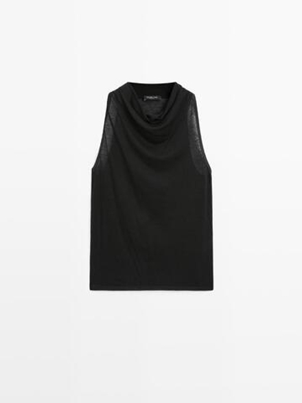 Massimo Dutti Топ без рукавов с драпированным вырезом, черный
