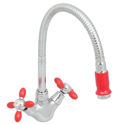 Смеситель для кухни, Frud, гибк излив, с кран-буксой, красн, R43127-10