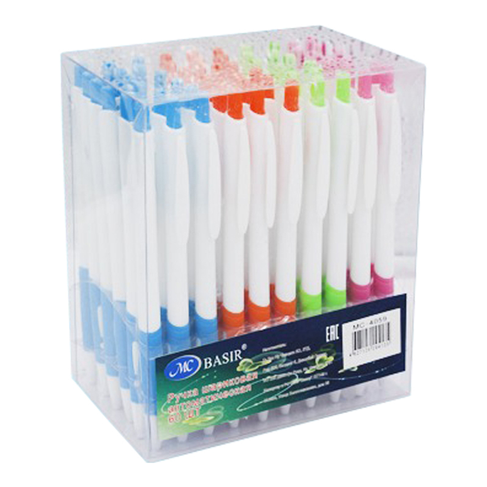 Ручка шариковая, автоматическая, Basir, синие чернила, 4 цвета корпуса, 60 шт