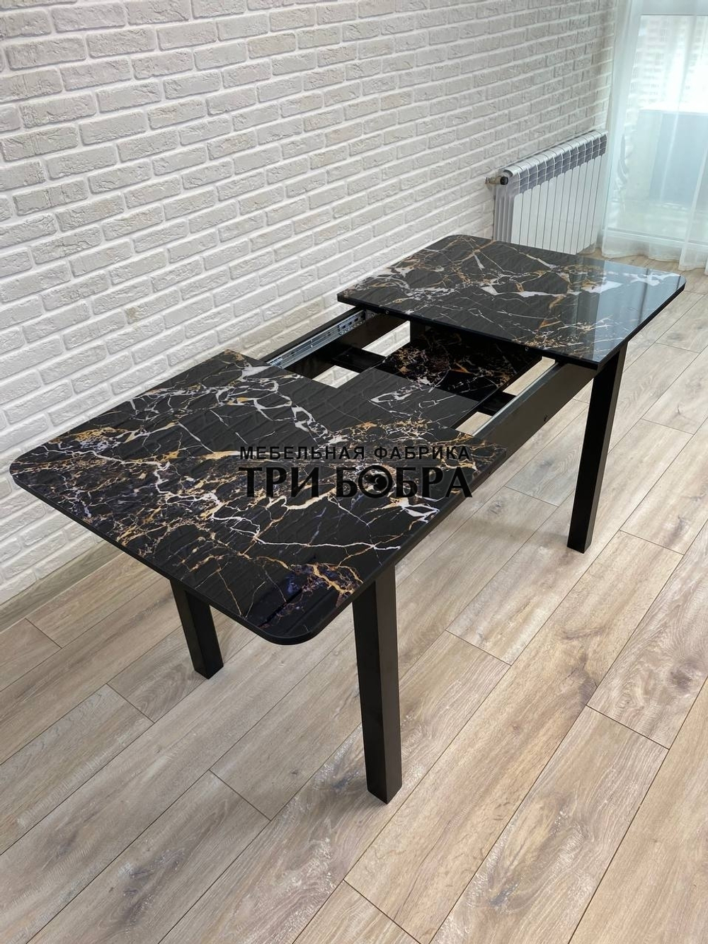 Стол стеклянный раздвижной "Чёрный мрамор"