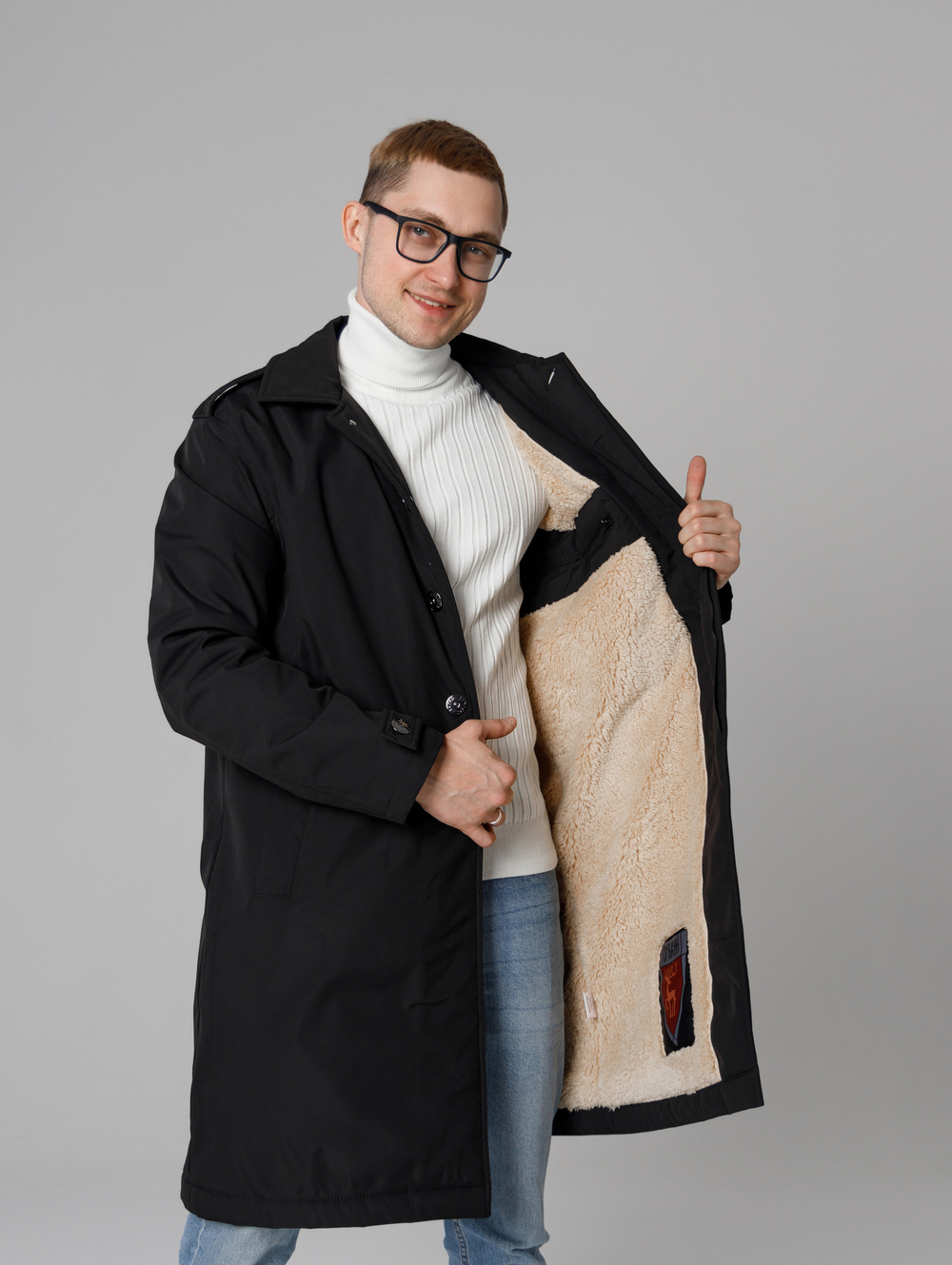 Тренч утепленный с меховым подкладом