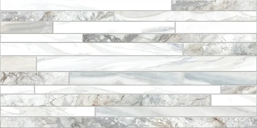 Настенная плитка ALMA Ceramica TWU09MRC017 Mercury 50x24.9 белая / серая глянцевая рельефная под полосы