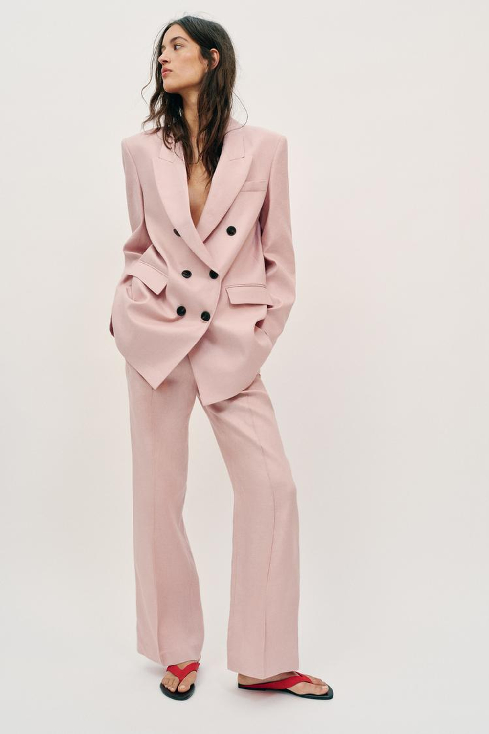 ZARA ПРЯМЫЕ БРЮКИ ИЗ 100% ЛЬНА, ТЕЛЕСНО-РОЗОВЫЙ