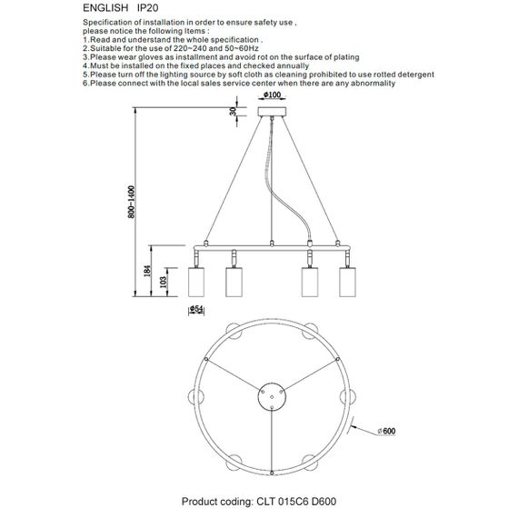 Подвесная люстра Crystal Lux CLT 015C6 D600 BL-GO