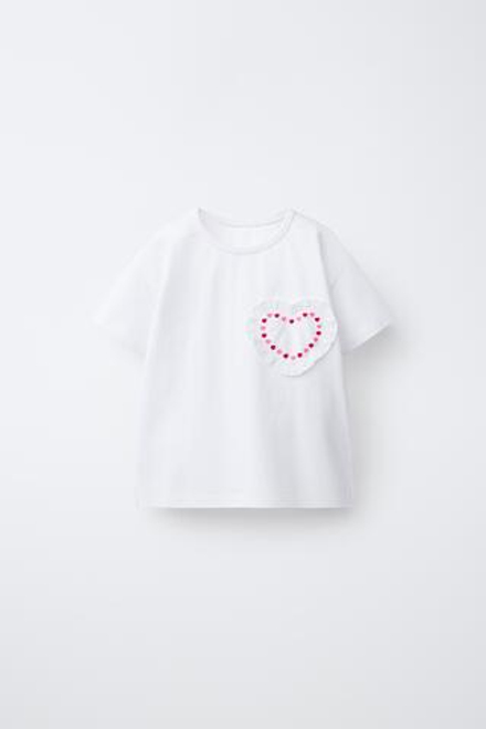 ZARA ФУТБОЛКА С СЕРДЦЕМ, БЕЛЫЙ