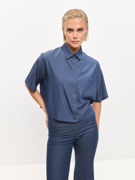 Рубашка женская укороченная оверсайз