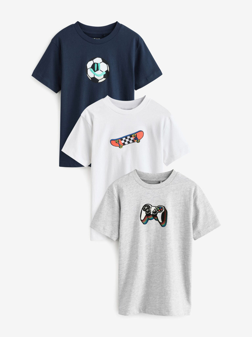 Футболка для мальчика Next E45-246, 3 шт., Серый, Белый, Темно-синий