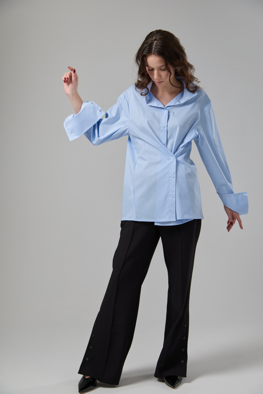 Рубашка оверсайз трансформер голубая