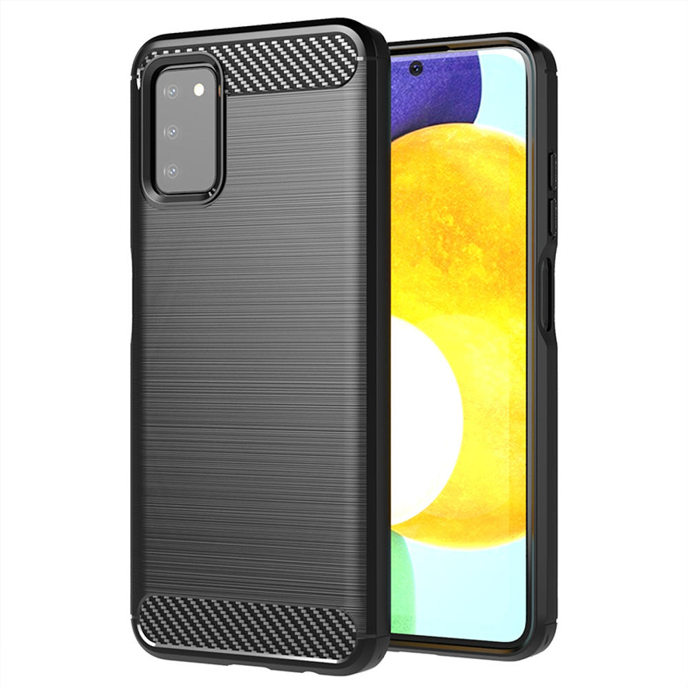 Мягкий черный чехол для Samsung Galaxy A03S, серия Carbon (стиль карбон) от Caseport