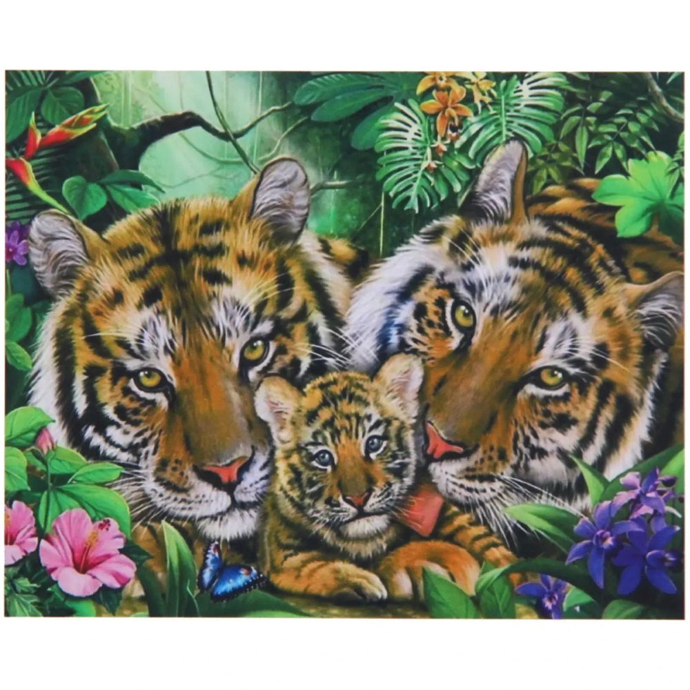 Алмазная мозаика на подрамнике с полным заполнением»МИР ЯРКИХ КРАСОК», тигры, 30*40см