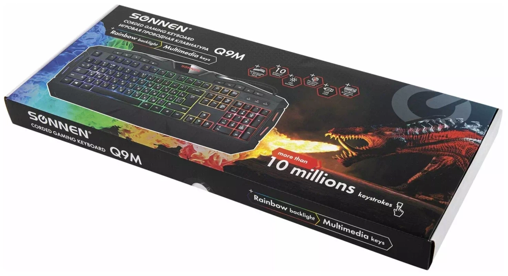Клавиатура проводная игровая SONNEN Q9M, USB, 104 клавиши + 10 мультимедийных