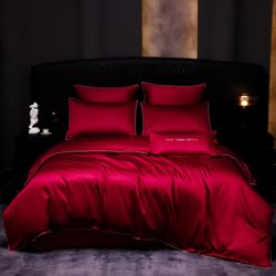 Комплект постельного белья Однотонный Сатин Премиум «Энергия красного»