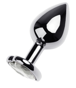 Серебристая анальная пробка с прозрачным кристаллом-сердцем - 8 см.