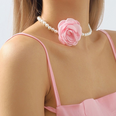 Чокер жемчуг с бантом, роза