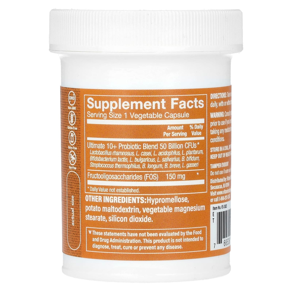 The Vitamin Shoppe, Ultimate 10+, пробиотики, 50 млрд КОЕ, 60 вегетарианских капсул