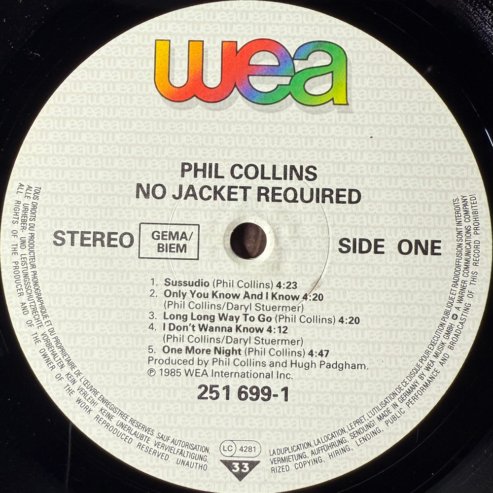 Phil Collins - No Jacket Required (Германия 1985г.)